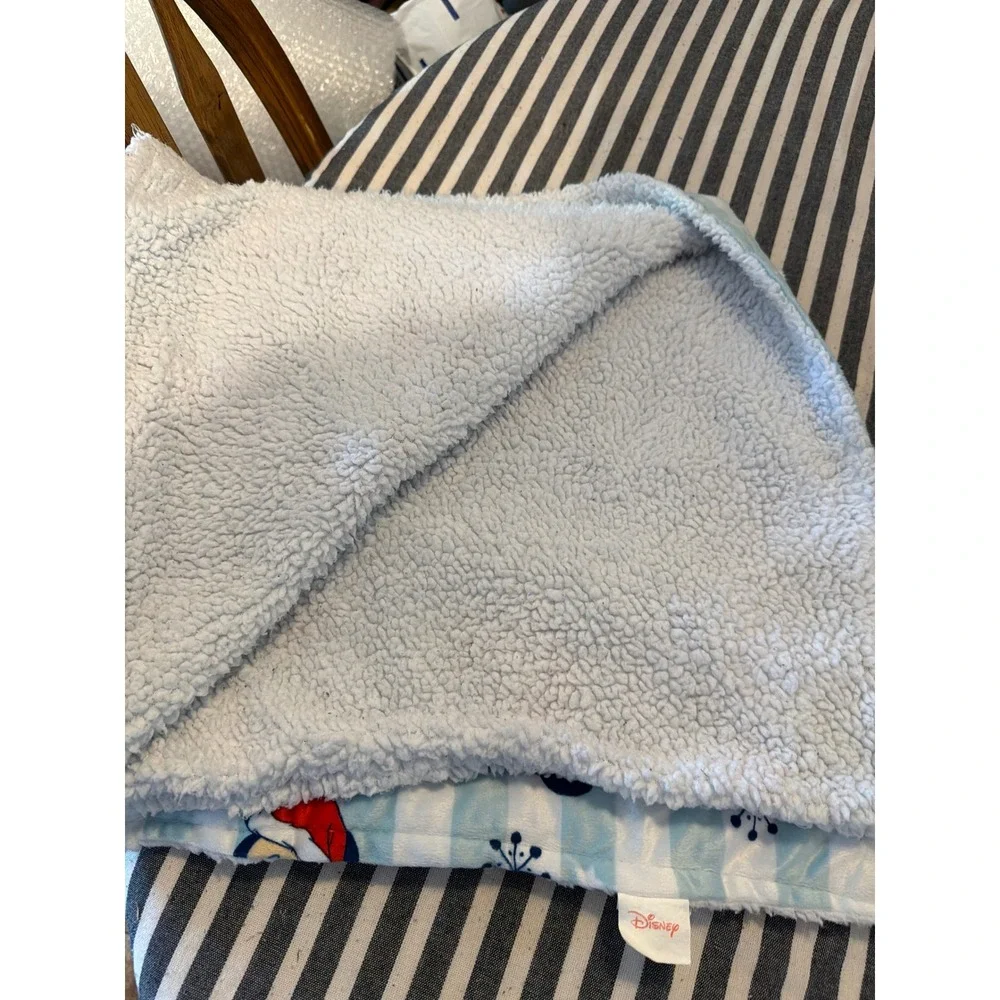 Disney Mickey Mouse Christmas Sherpa Throw Blanket Blue White Stripe Santa Hat